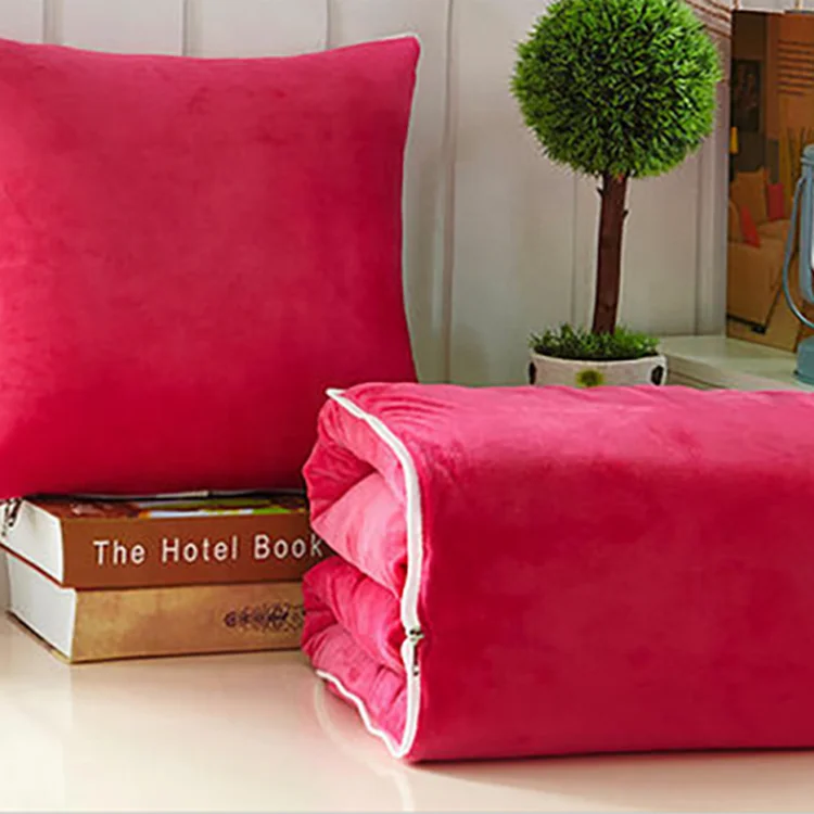 Hot Selling Portable Super Soft Multi-function 2 in 1 Cushion Pillow Blanket with Zipper
