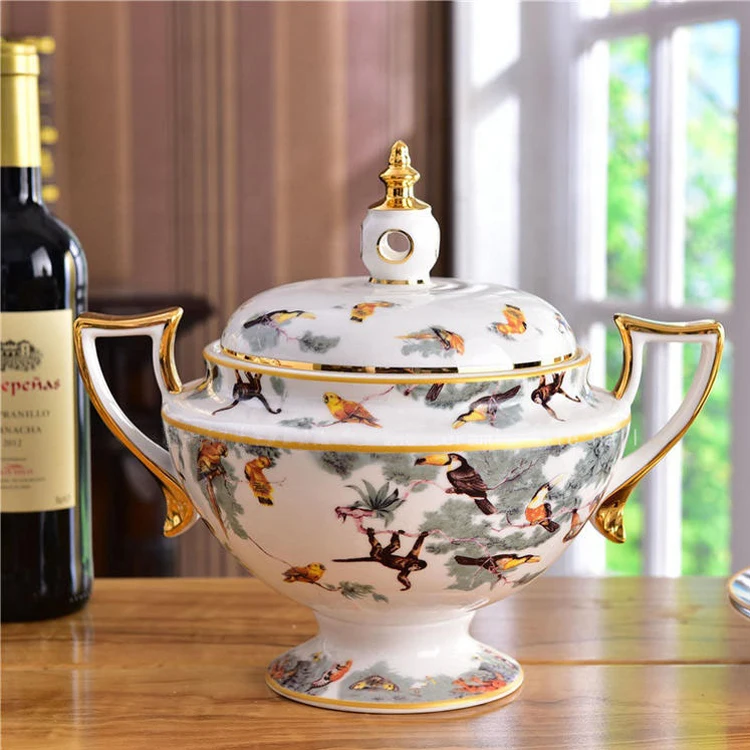 Western ceramic 58pcs Cookware Equator Jungle Series Tableware Set Bone China Bowls and Plates Porcelain Dinner set