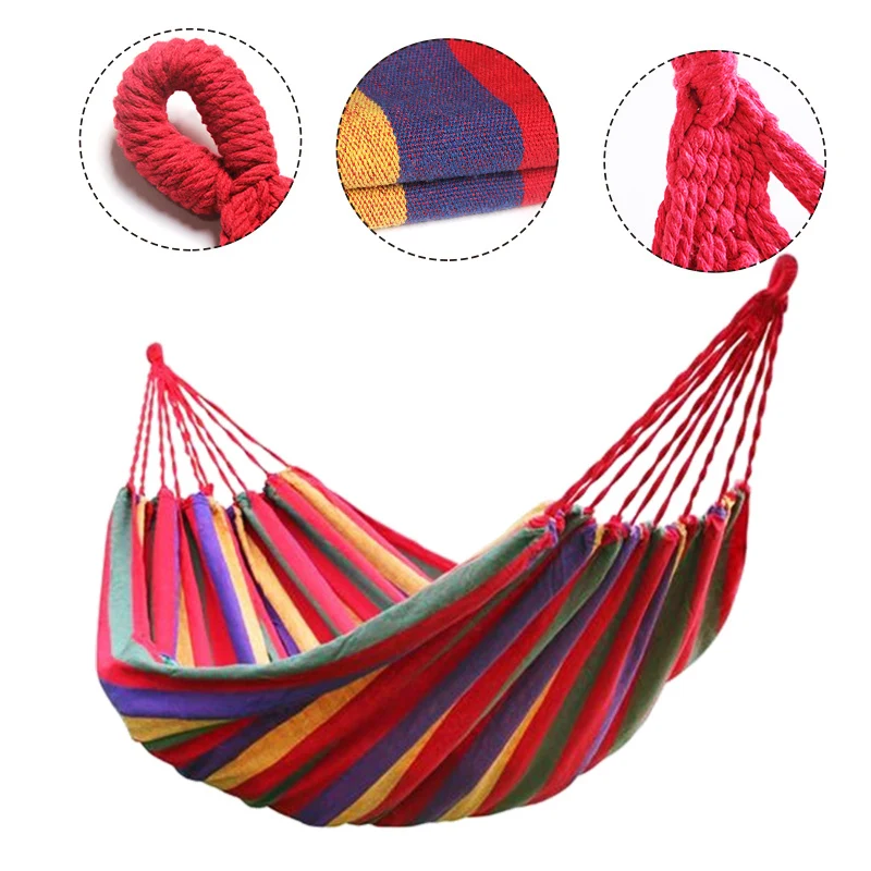 2024 New Outdoor Ultralight Portable Beach Garden Canvas Fabric Sleeping Striped Swing Hammock Tent