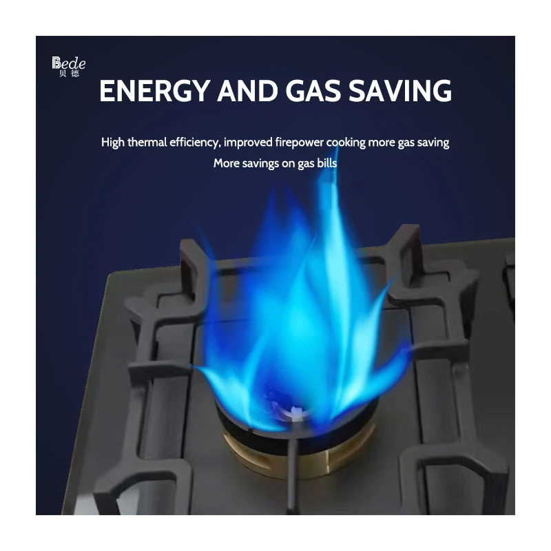 4-Burner Gas Hob Stove Household Cooktop Stainless Steel Built-in Gas Cooker Outdoor RV Garage Use USB/Battery/Solar Iron