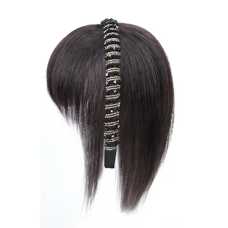 Discount Price  Human Hair Dark Brown And Natural Black 25cm Length Bangs Topper Corn Curly For Women Topper Human Hair