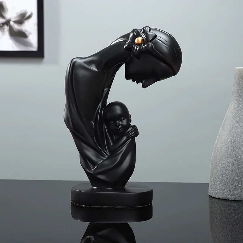 Современные минималистичные поделки из смолы с изображением матери и ребенка, художественная скульптура, домашний декор, черно-белые статуи из абстрактной смолы