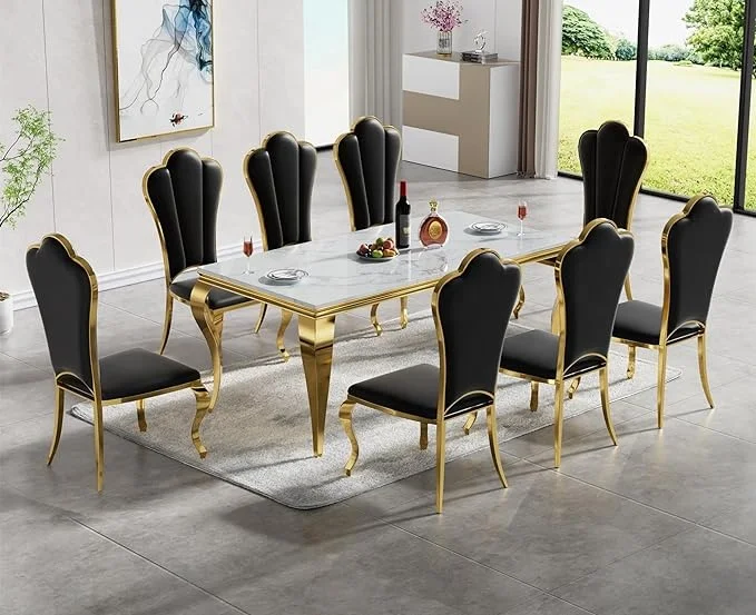 foshan factory dining room furniture marble luxury dining table set 6 seater italian gold metal Concrete dining tables for sale