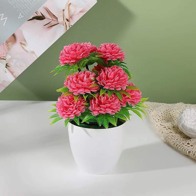 1Pc Artificial Chrysanthemum Bonsai Potted Plant Landscape Home Floral Decor Garden Mini ornaments Fake Plants Potted for Home