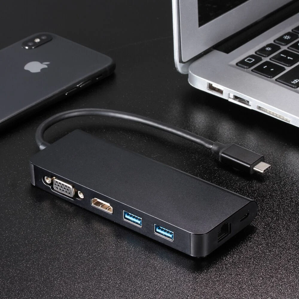 Vnew горячая Распродажа 6 в 1 Тип C к HDMI VGA USB3.0 RJ45 USB концентратор конвертер двойной PD порт адаптер