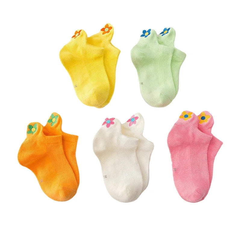 Solid color embroidery children socks boys cartoon socks cotton kids socks