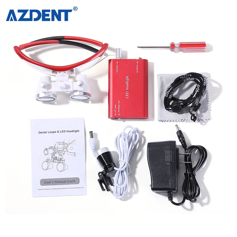 Baistra medical red plastic dental binocular loupes with LED heaslight for dentist