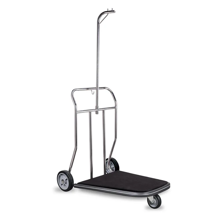 Brushed 304 Stainless Steel Hotel Lobby Bellman Cart Foldable Hand