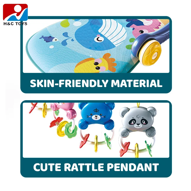 Cute rattle pendant gym rack pedal piano mat 2 in 1 toddler walker multifunction play mat for baby