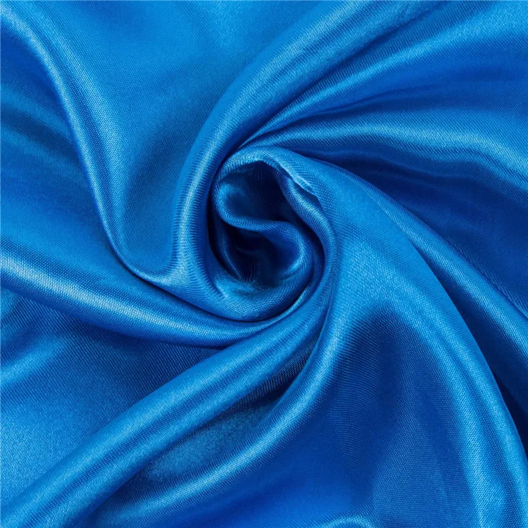 fashionable fabric in stock shiny blue color satin fabric for women