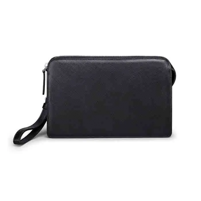 Factory Custom Genuine Leather Clutch Wallet Men Portable Business Bank Card Purse Fashion Black Zipper Clutch Bag for Men