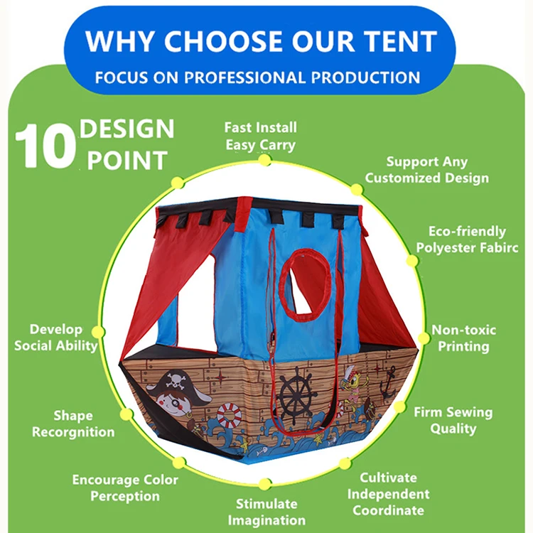 Kids Indoor Playhouse Pirate Ship Tent for Children with Ocean Balls Foldable Toy House Outdoor for Boys And Girls Gift