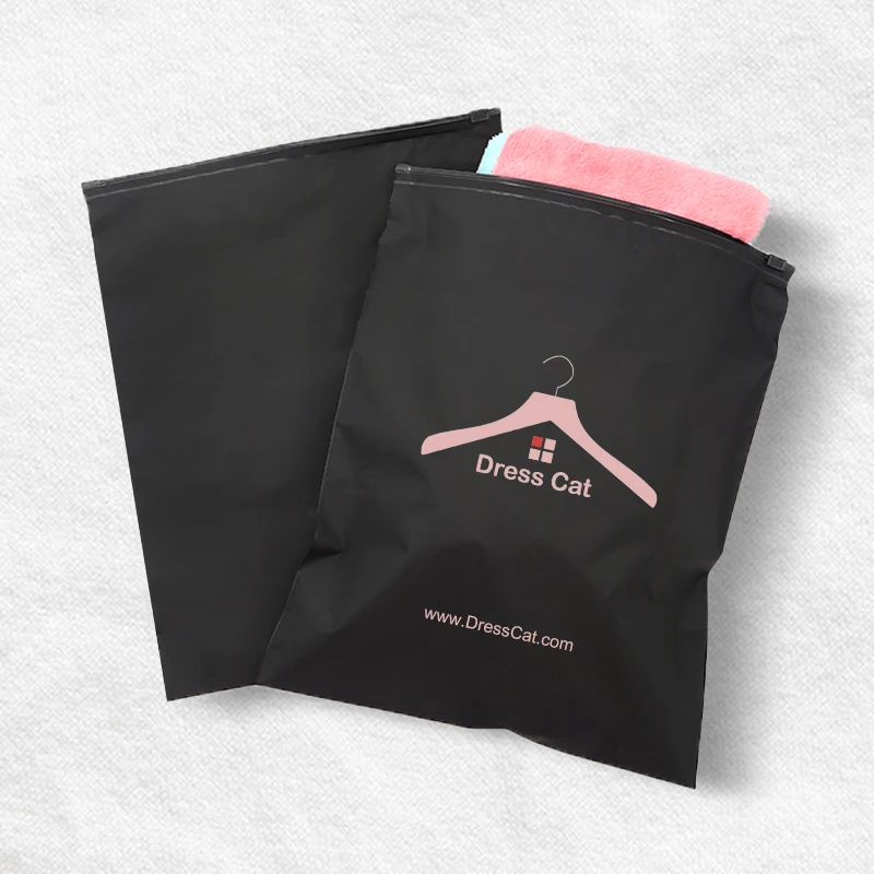Custom Black Zipper Bags Matte Black Zip Seal Package Bags Recyclable Zipper Bags With Logo Printed