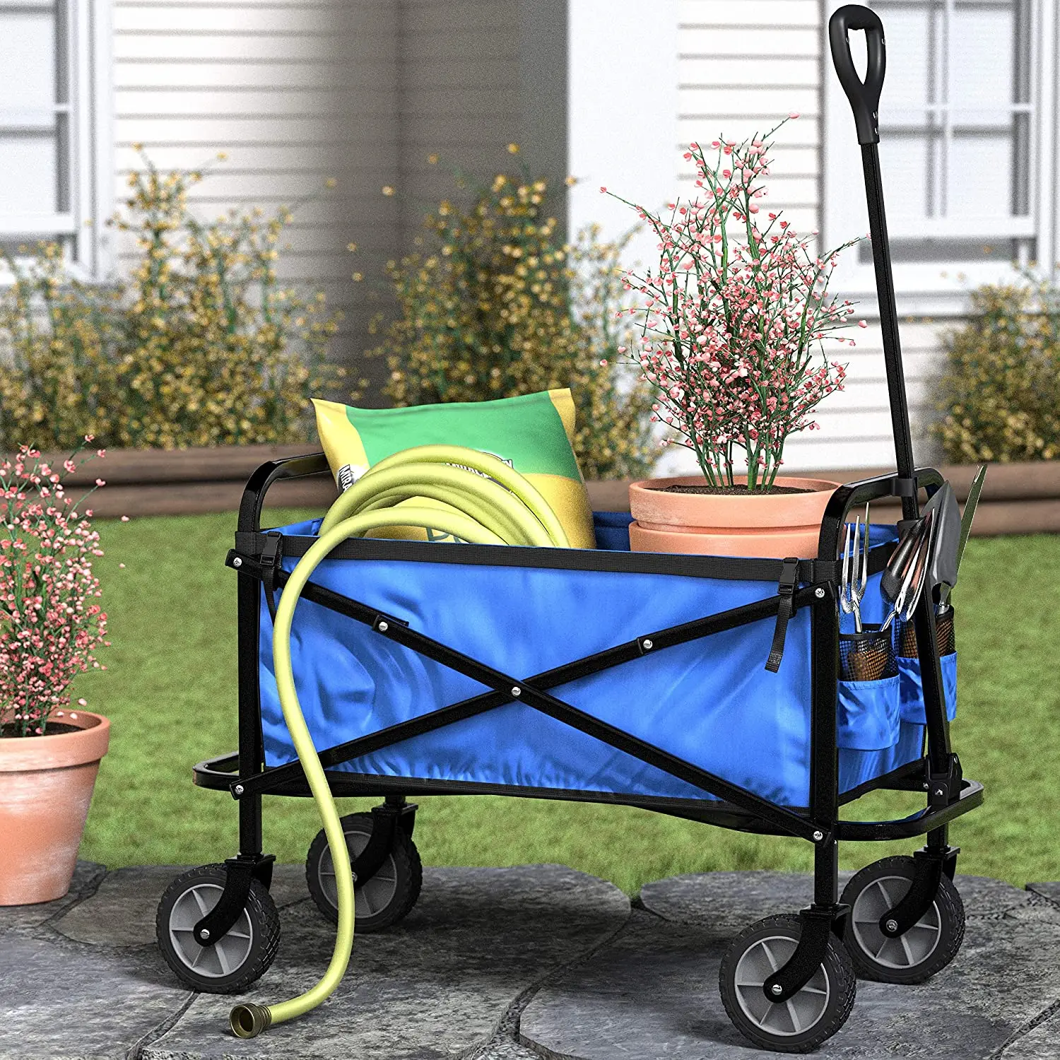 beach table trolley cart camping folding wagon Basics Folding Outdoor Garden Cart with Cover - Blue