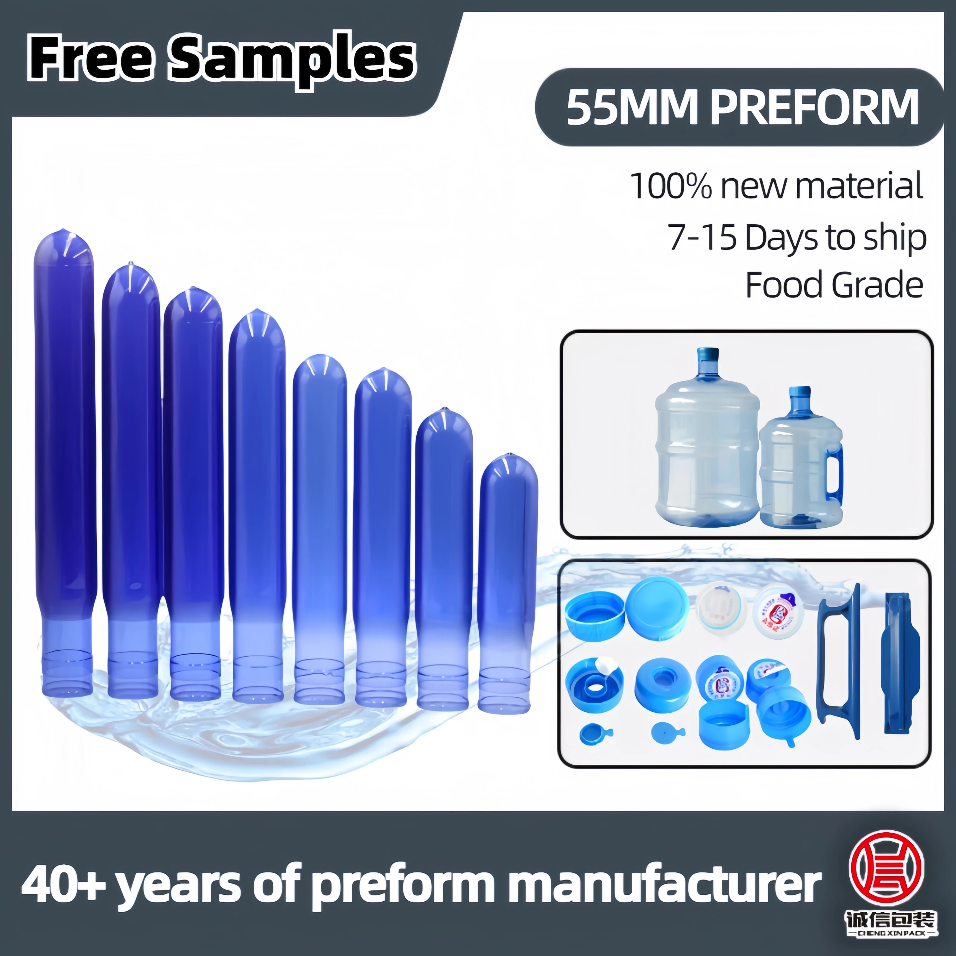 20l 100% New Plastic 5 Gallon Water Bottle 55mm Pet Preform 480g 530g 580G 620g 650g 680g 700g 730g 750g 780G 792g 800g