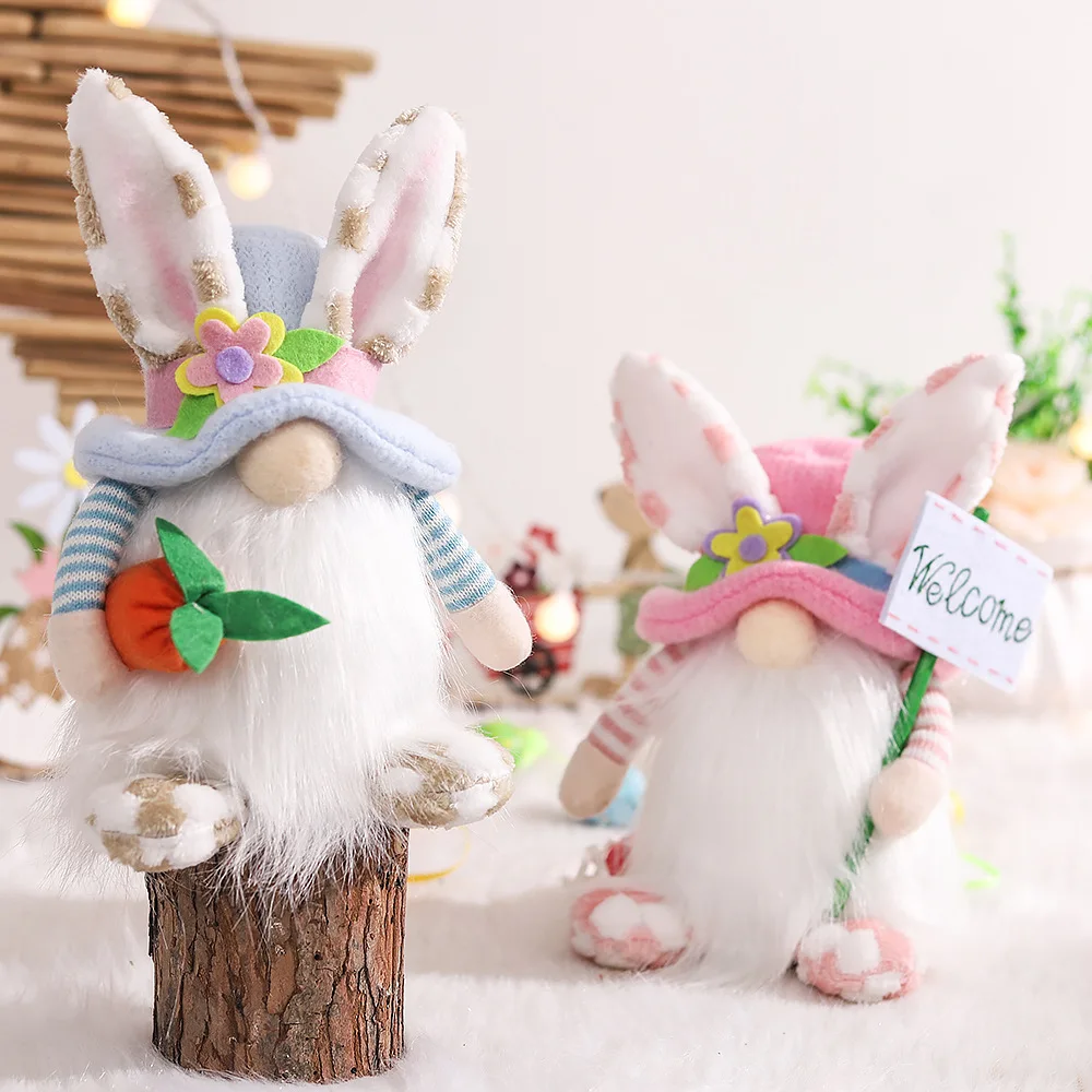 new arrival easter bunny long ears gnome plush toy for decoration