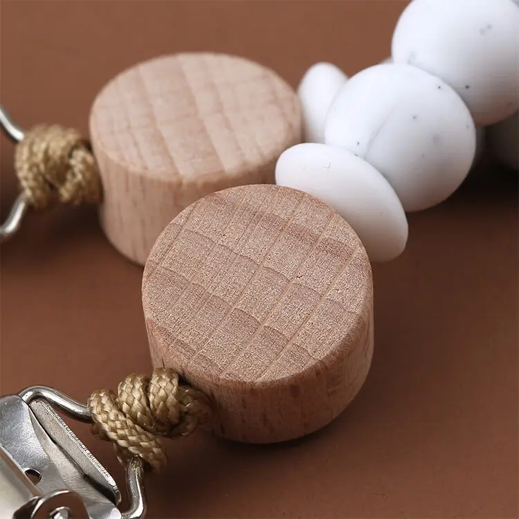 Baby Pacifier Clip Chain Newborn Chew Toy Nipple Holder Soother Bead  Infant Wooden Clip Teether Strap