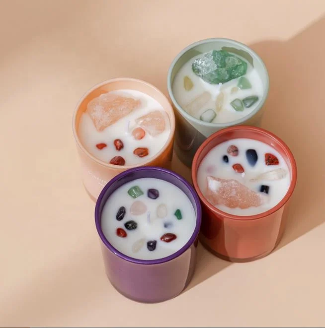 custom bulk order home aromatherapy scented soy wax private label luxury stone gemstone infused healing crystal soy candle