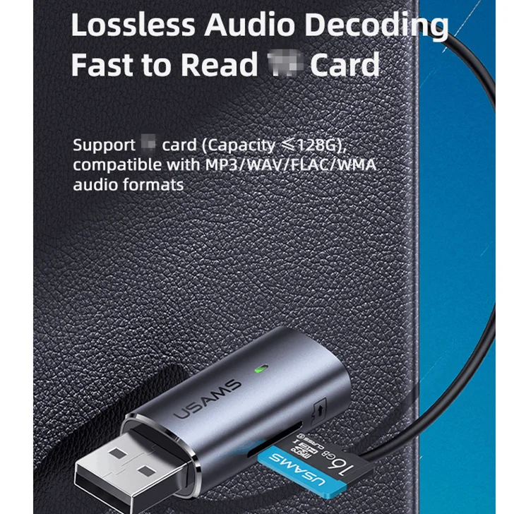 
New Arrivals USAMS US-SJ504 BT5.0 Aluminum Alloy Car Accessories Wireless Audio Receiver USB Player AUX Cable 
