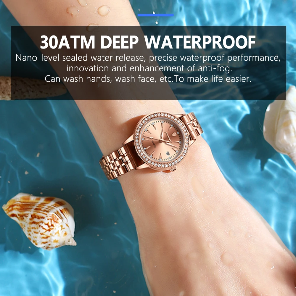 POEDAGAR Female Watch Rose Gold Luxury Brand Diamond Ladies Wristwatch Waterproof Stainless Stain Date Quartz Watches For Women
