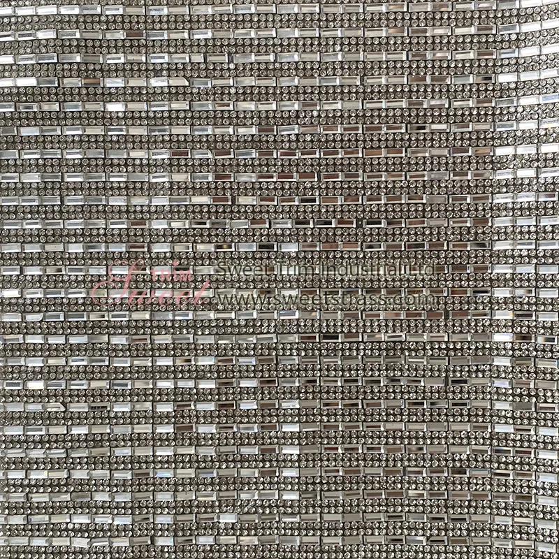 Hot sales adhesive rhinestone sheets LCT and crystal square rhinestone mesh trimming