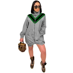 XLL Осенняя Длинная зимняя Полиэстеровая ветровка с длинным рукавом, с принтом спереди, длинное пальто для женщин, повседневная куртка на молнии с разрезом