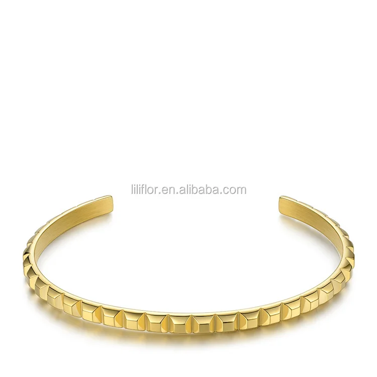 High Quality Fashion Jewelry 18K Gold Plated Stainless Steel Spike Pyramid C-type open design Cuff Bracelets BF192008 6