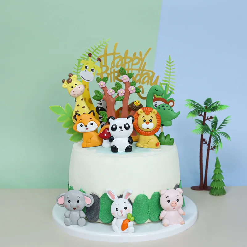 Kids Toy Resin Cartoon Anime Birthday Decor Rabbit Panda Animal Action Figure Dinosaur Cake Topper