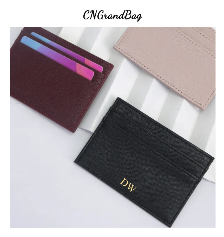 Hot sale mini card holder wallet saffiano Pu leather business custom RFID credit card Holder wholesale