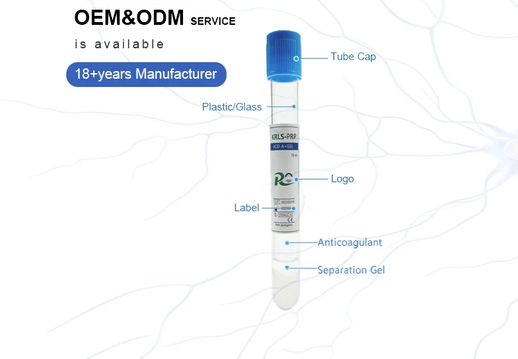 PRP Tube Special for Face & Centrifugal Equipment Platelet Rich Plasma PRP Tube 10ml ACD+gel PRP 8ml 12ml 15ml