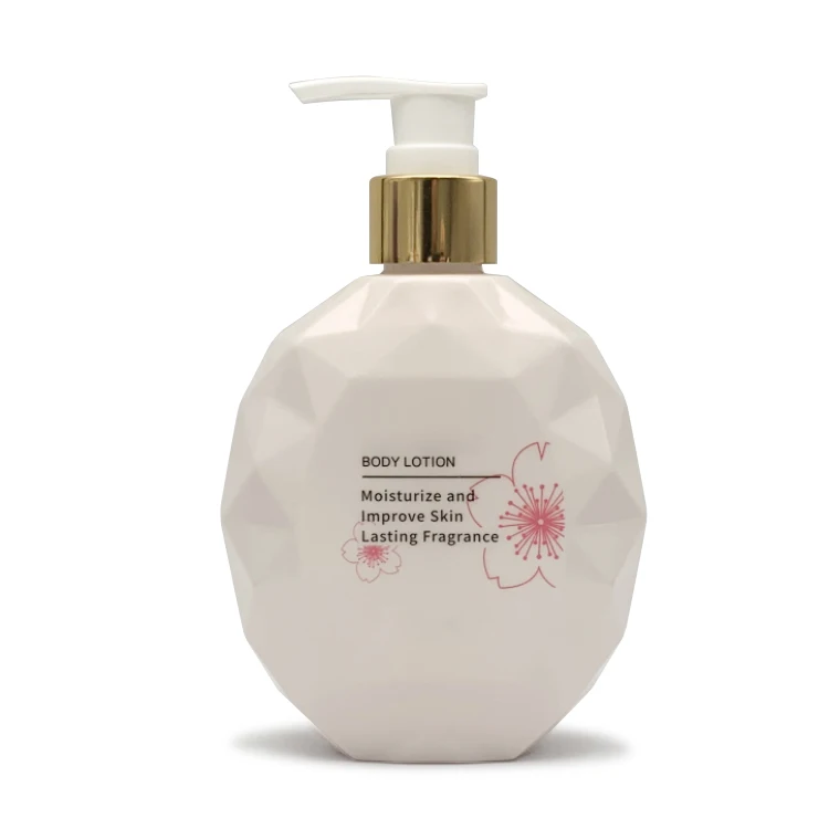 Wholesale Empty Cosmetic Packaging Diamond PET 250ml Liquid Soap Lotion Plastic Bottle With Pump For Skincare