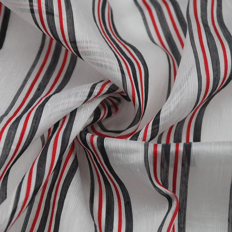 Summer sheer shirt 65gsm lightweight red black stripe lyocell linen blended nylon yarn dye fabric
