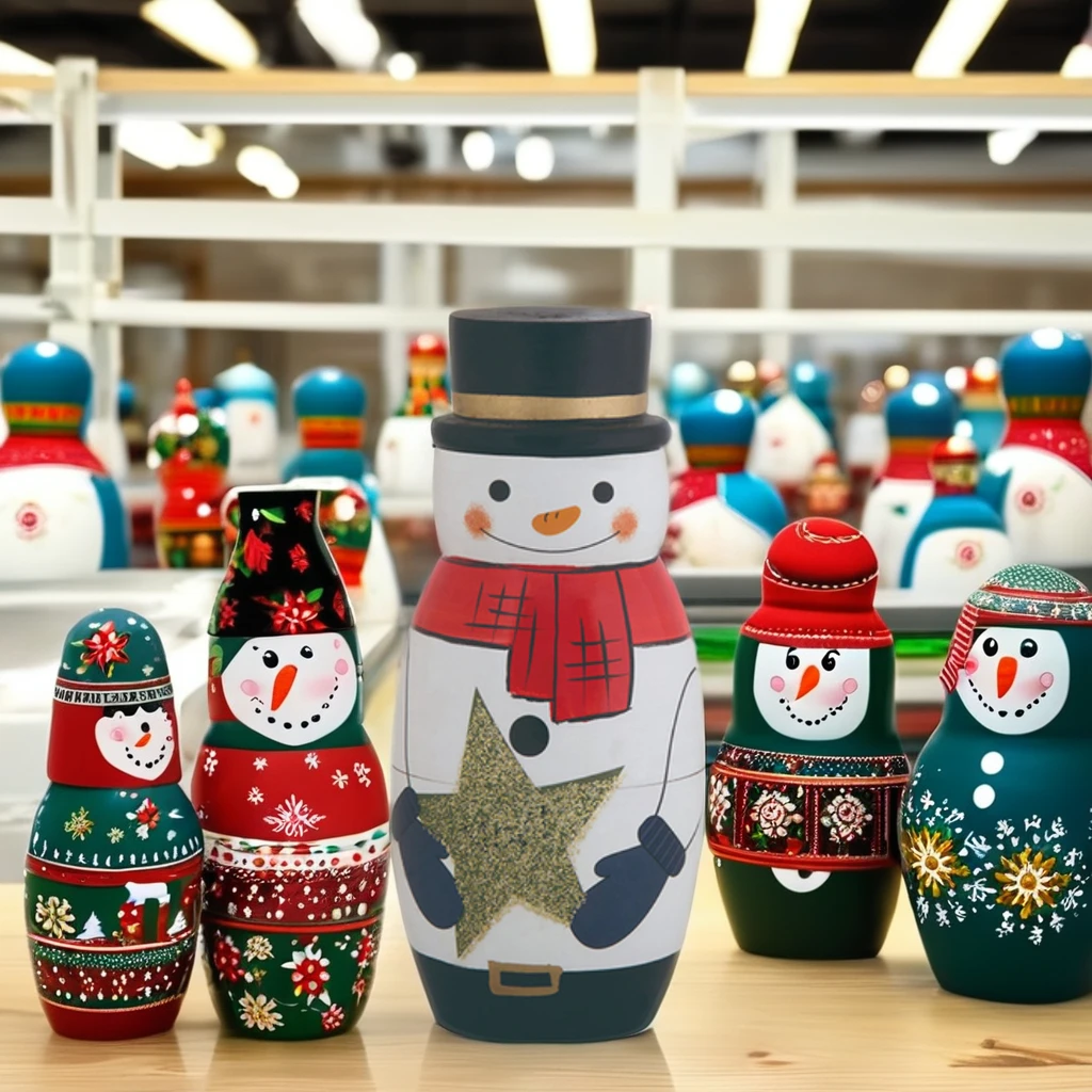 Custom christmas design children matryoshka stackable authentic wooden russian nesting doll