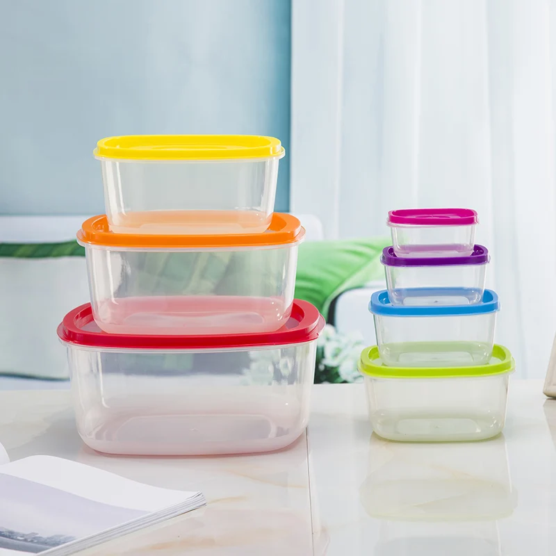 Custom 7pcs rainbow food storage plastic rainbow box hard plastic storage box