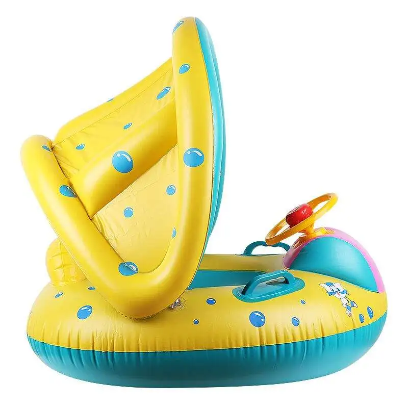 Hot Selling Adjustable Sunshade Inflatable Baby Swimming Float Seat Boat Inflatable Ring Kids Inflatable Boat Seat