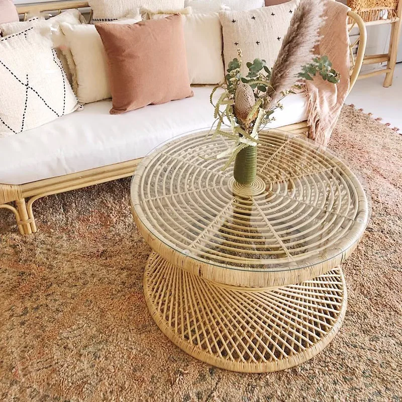 Decorative round natural rattan furniture tea bamboo table