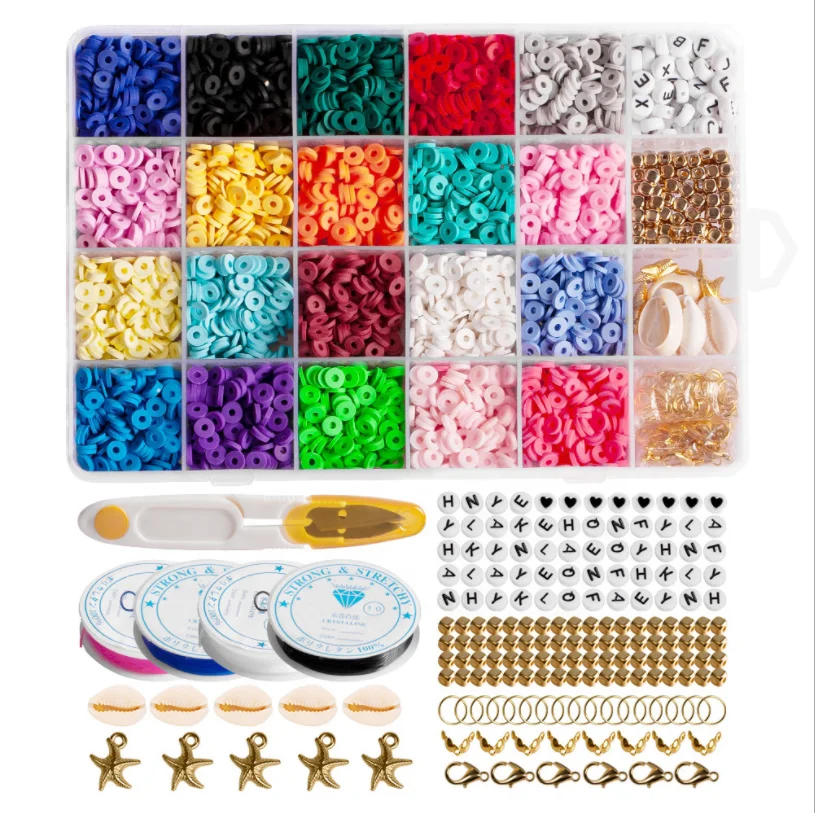 DIY Colorful Polymer Clay Beads Handmade DIY Round Polymer Clay Spacer Letter Beads Kits for Bracelet Necklace Jewelry Making