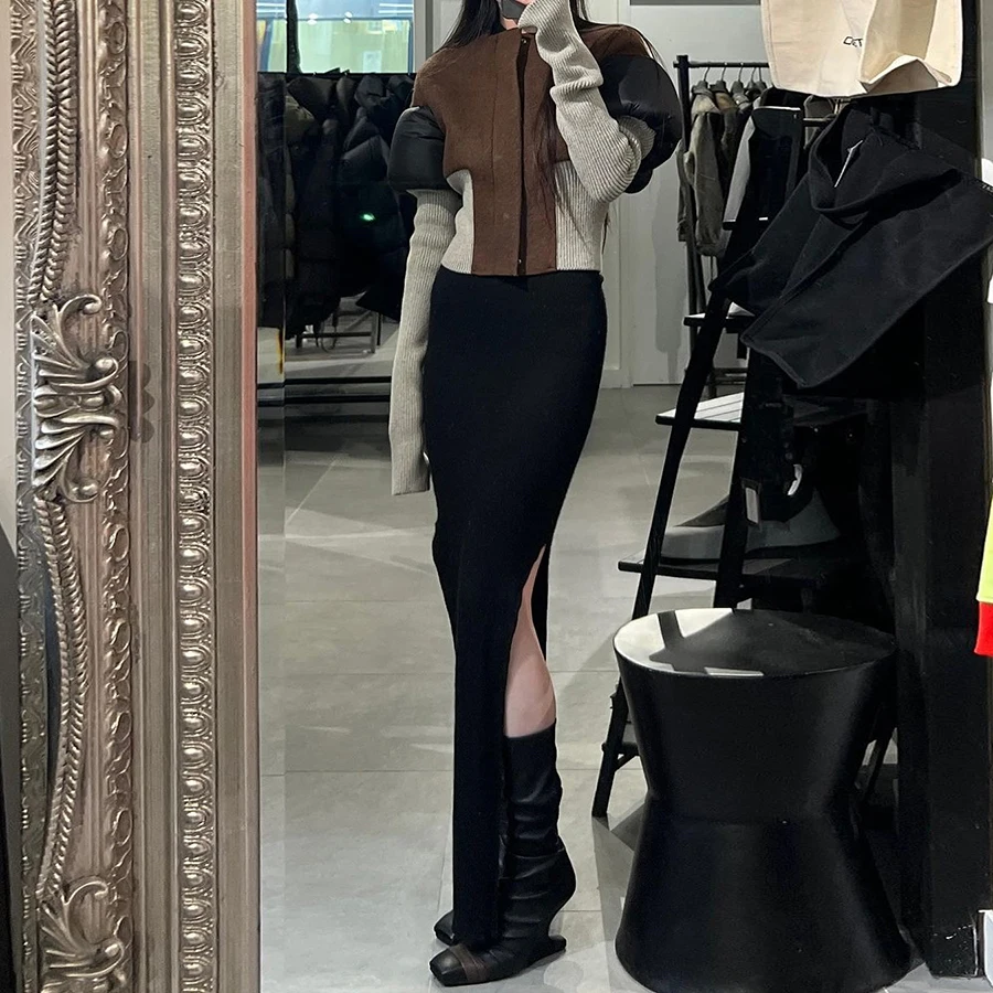 Kliou K23C40298 Women Classic Patchwork Long Sleeve Zip-up Slim Fit Jackets Contrast Color Autumn Coats