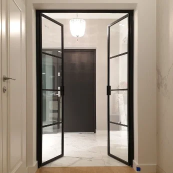 Most Popular Customized Interior Matte Black Steel Frame Tempered Glass Door for Office Building