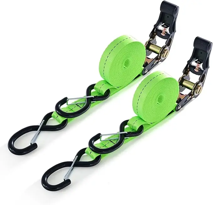 USA Standard 1' Polyester Ratchet Strap With S Hook Tie Down Straps Belt for Moving Appliances Lawn Equipment Motorcycle