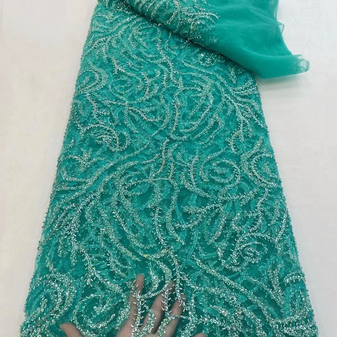Border color beads sequins lace fabric embroidery for sale