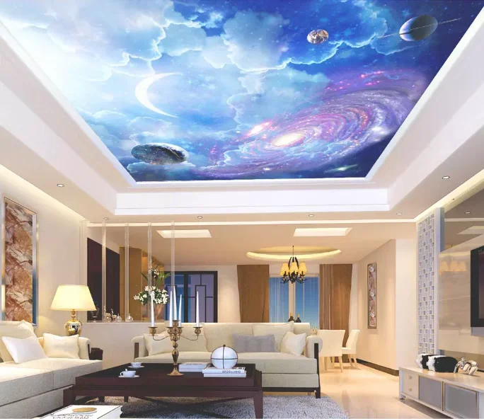 pop style moon universe Bed room Ceiling decor night decorative films printed stretch ceilings  film design