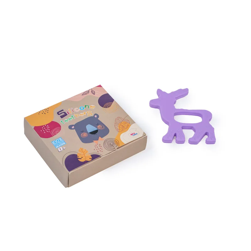 2022 hot Amazon Baby Christmas gift Deer silicone wooden baby teething toy bpa free silicone teether ring baby teether