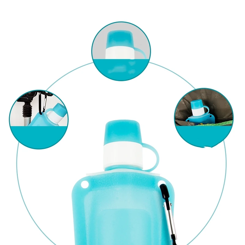 Wholesale bpa free eco friendly water bottle bag biodegradable plastic silicone collapsible water bottles with custom logo