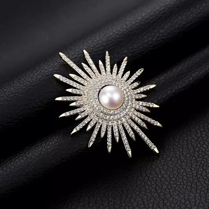 Large Vintage Brooches Female Fashion Broach Pins Rhinestone Sun Shape Vintage Brooch