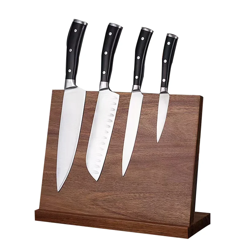 Custom Size Magnetic Knife Block Holder Wood Universal Knife Storage Organizer with Powerful Magnet for Kitchen Counter