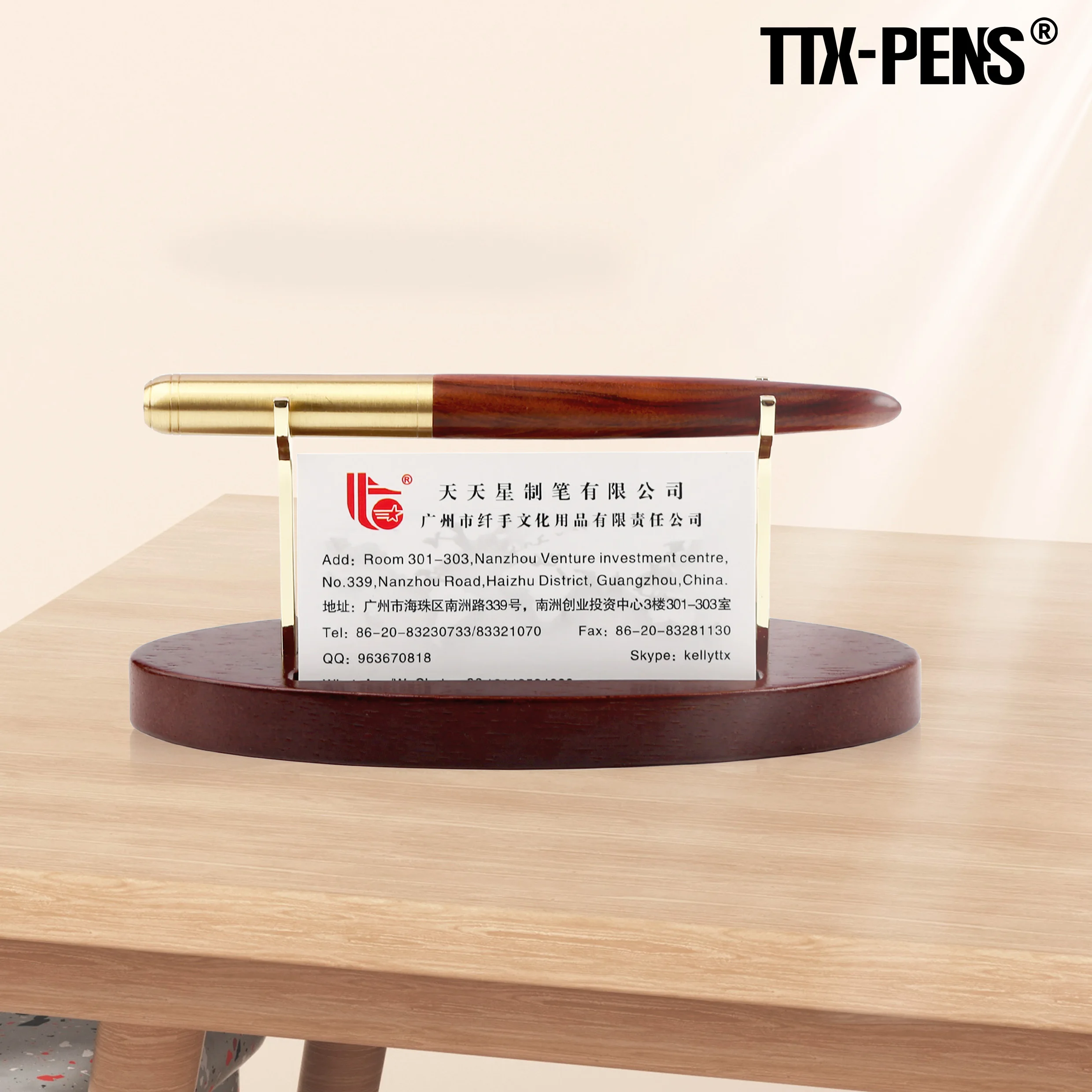 TTX Luxury Office Holder Desk Table Organizer Wood Metal Pen Stand With Name Card