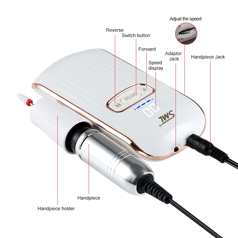 SML Custom micromotor strong M11 nail file drill machine 35000 rpm rechargeable cordless electric nail drill for manicure