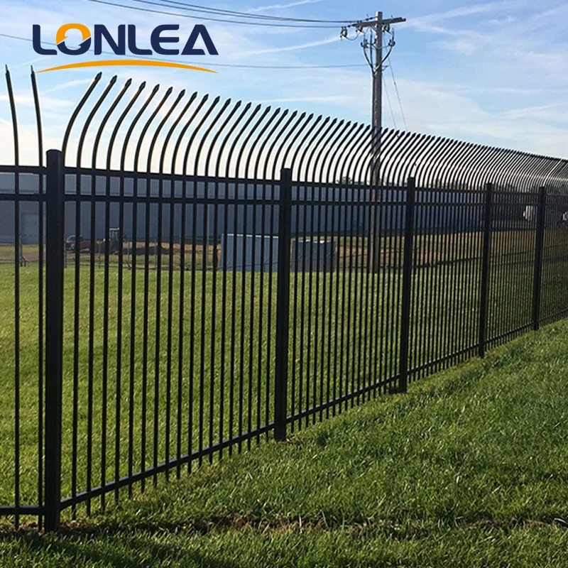High quality wholesale black curved spear top steel fencing designs wrought iron fences for houses
