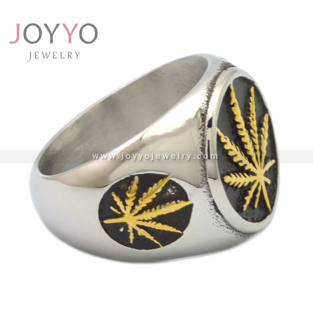 Stainless Steel Gold Hip Hop Hemp Leaf Ring Vintage Personality Punk Rock Band Jewelry for Men